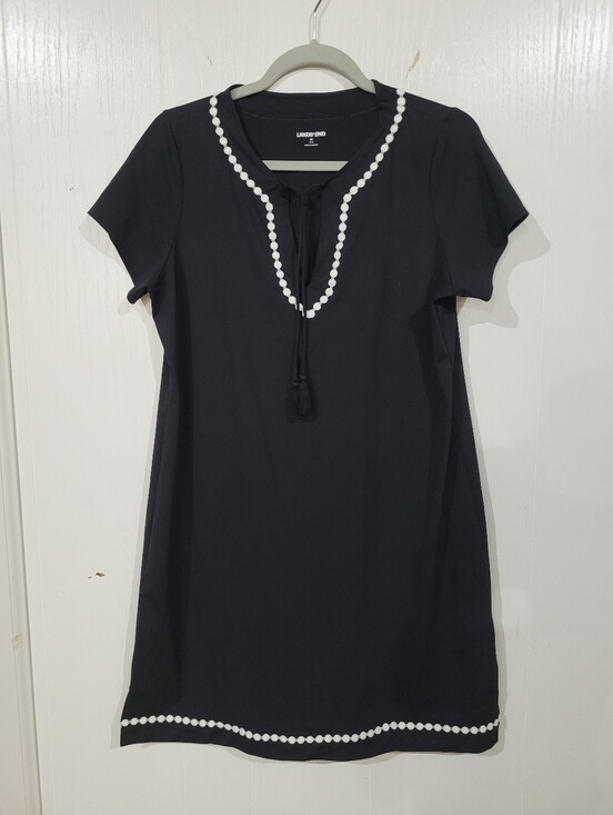 Lands' End Other - Lands' End Black S/S Dress Swim Cover-up with White Trim Sz Medium 10-12